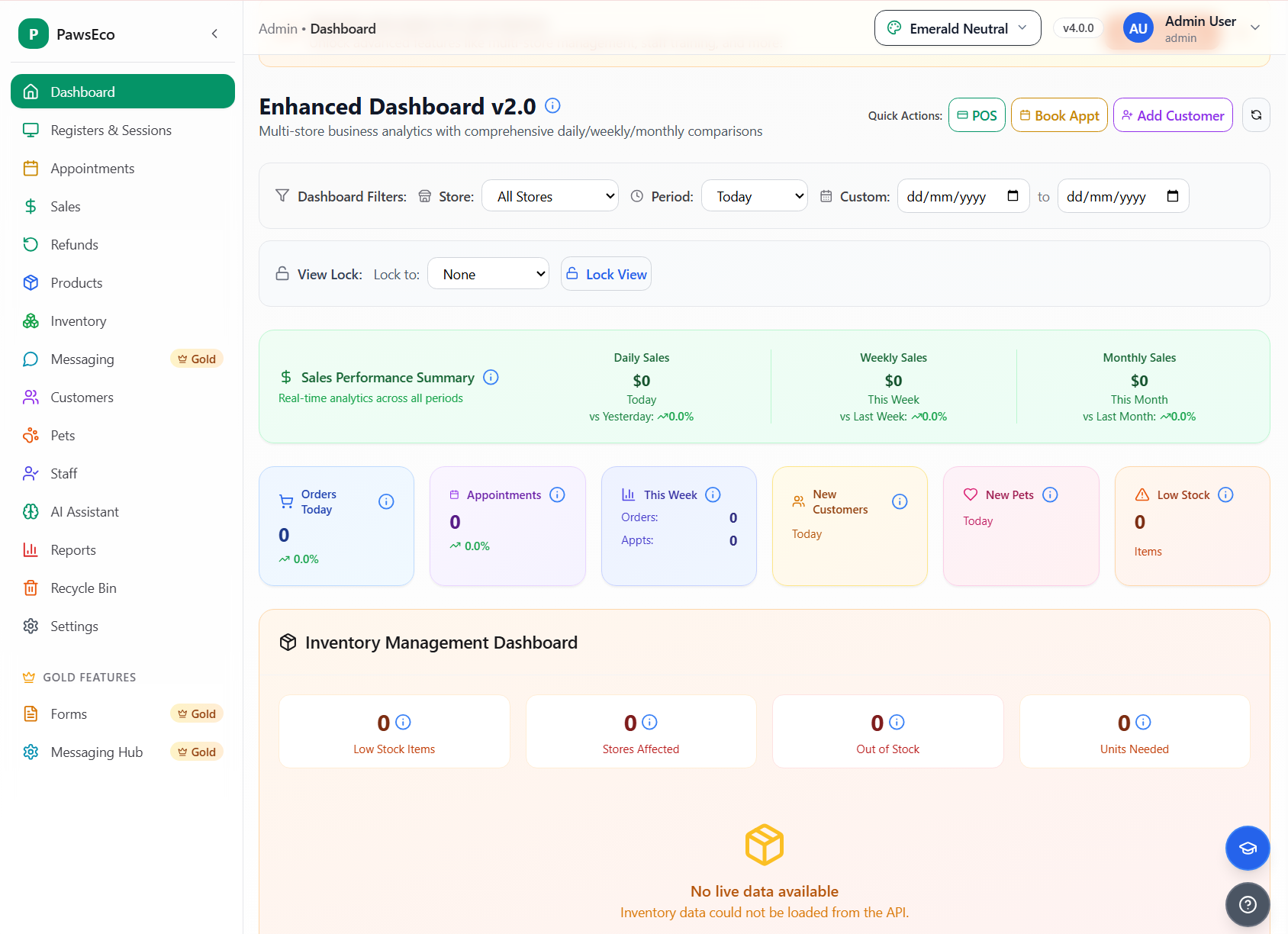 PawsEco web app — Operations dashboard
